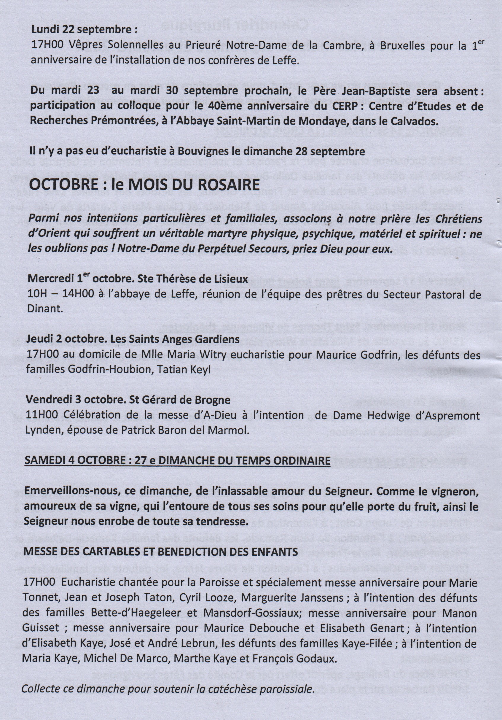 calendrier paroissial  2014